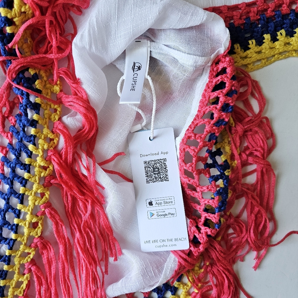 Cupshe White Crochet Tassel Beach Cover Up Tunic Boho Fringe Swim Coverup S/M - Picture 7 of 13